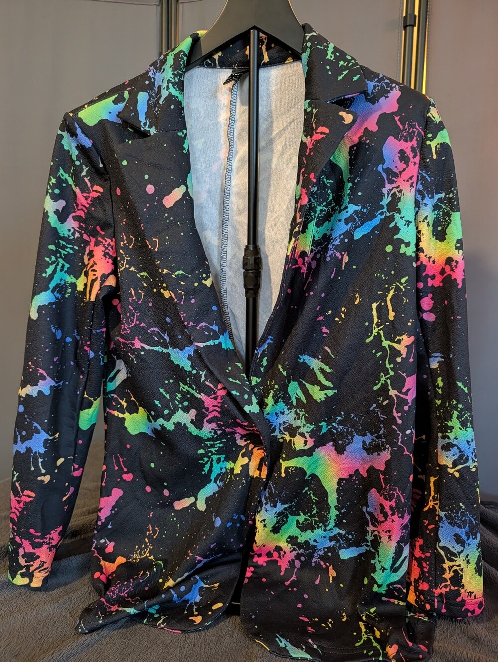Black 80's Neon Splash Print Women's Blazer Jacket Small